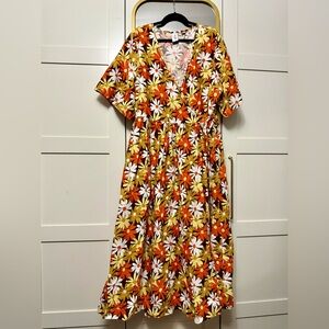 ASOS Floral Midi Wrap Dress in Orange, Yellow & White
